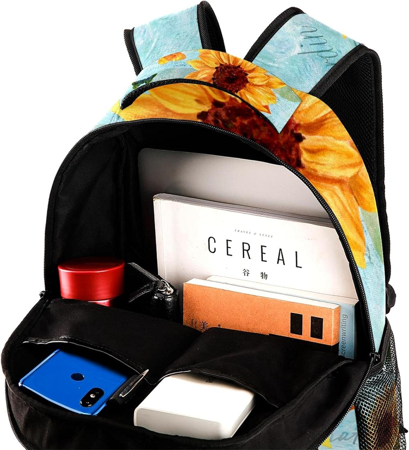 Vintage Style Watercolor Sunflowers and Butterflies Backpack Students Shoulder Bags Travel Bag College School Tote Backpacks image number 3