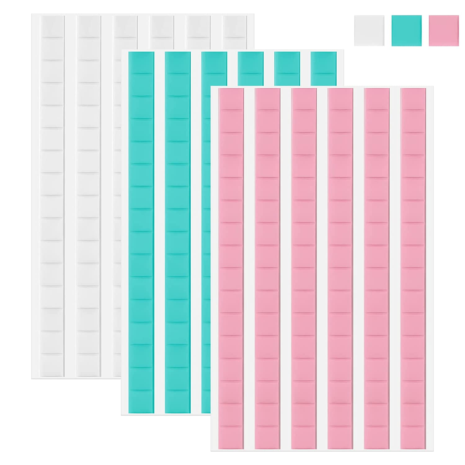 JULBEAR 288 Pcs Sticky Tack, Removable Adhesive Poster Putty, Reusable Wall Safe Mounting Tack for Hanging Pictures and Museum Art Photography (White, Blue, Pink)