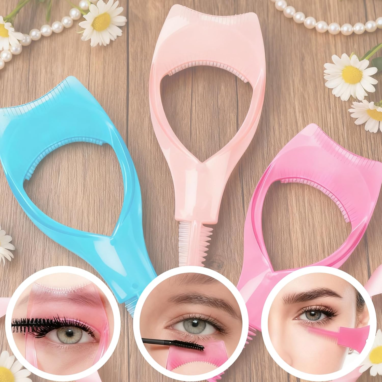 Lyvixora 3 PCS Eyelash Comb Cosmetics, Mascara Shield Guard, 3 in 1 Eye Lash Helper Guide Applicator Tool for Makeup Accessories