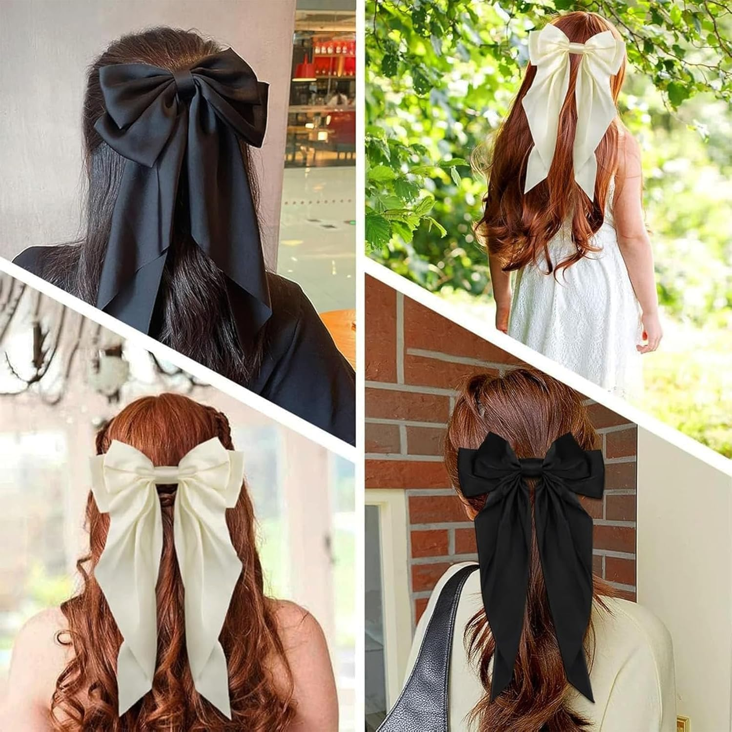 Bow Hair Clips Solid Color Bow French Automatic Hair Clip with Long Silky Satin Tail Large Bows for Simple Women Girls Barrettes Hair Fastener Accessorie (White-Dark Blue, 2) - Dark Green-Dark Blue image number 6