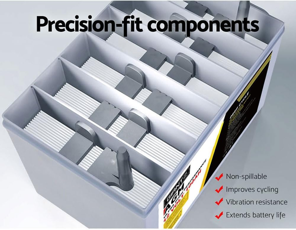 Giantz 2X 100Ah AGM Deep Cycle Battery, Recharge Batterys 4WD Charging Portable with Handle, 1400 Cycles Long Life High Performance for Solar Fridge Camping Car Power Supply