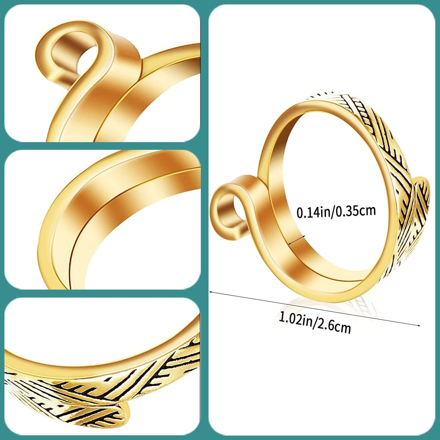 6 Pack Knitting Crochet Loop Ring, Adjustable Crochet Loop Ring Hook Braided Knitting Ring Yarn Guide Finger Holder Knitting Craft Accessories Tools for Mother Grandma Presents - 3 Gold & 3 Silver image number 2