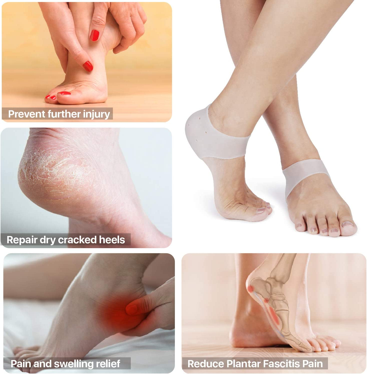 Flexzion Heel Cups, Plantar Fasciitis Inserts (3 Pairs), Silicone Socks Insoles Gel Heel Pads Cushion Protectors for Sore Heel Pain Relief, Heal Repair Dry Cracked Heels, Tendinitis, for Men & Women image number 4