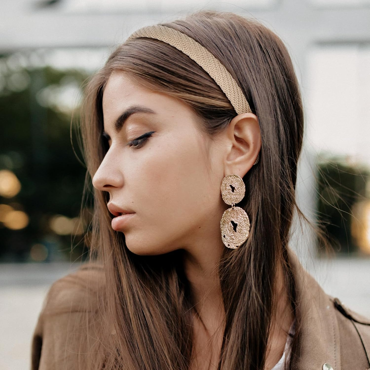 KFHENSOMR Pack of 4 Trendy Headbands, Women'S Elegant Thin Hair Band for Women and Girls (Black/Beige/Coffee/Brown) image number 6