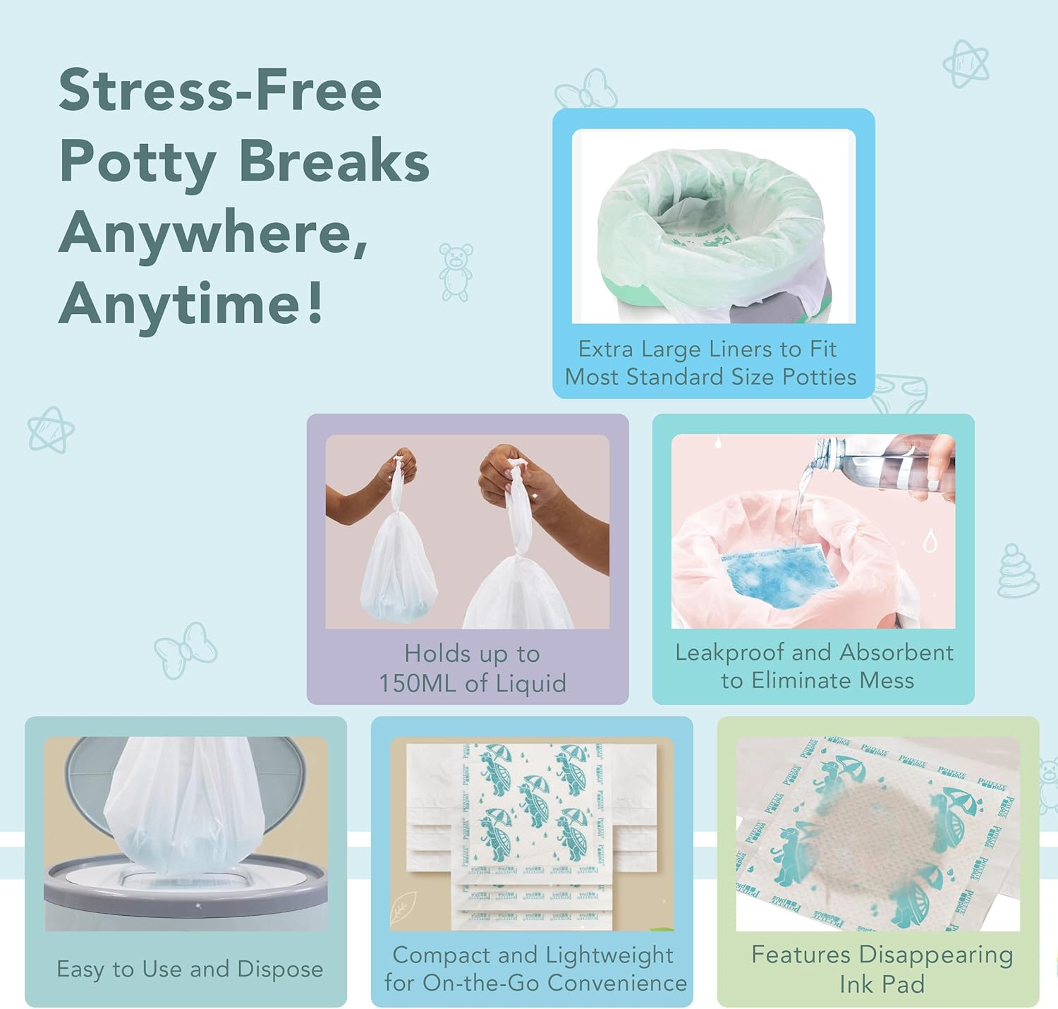 Kalencom Universal Potty Liners - Disposable Potty Liners for Toddlers - Absorbent and Leakproof - Compatible with Potette Travel Potty and Most Standard Toddler Potties - 36 Count image number 3