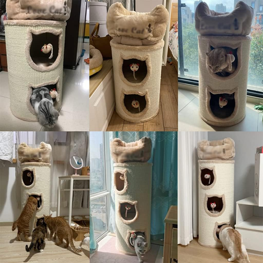 Beige Cat Tree Sisal Barrel for Indoor Cats, Removable and Washable Cushion on Top, Cat Activity Tower Cozy Rest Area image number 2