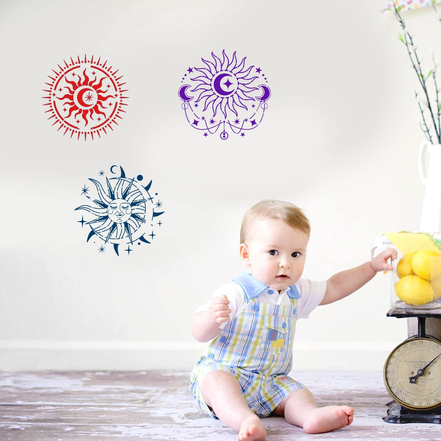 9Pcs Mandala Sun and Moon Stencil, Star Sun and Moon Stencils Reusable Mandala Sun Stencils Decoration Moon Template for Painting Crafts Wood Wall Furniture Home Decor