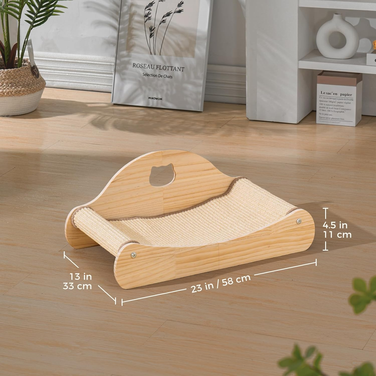 Avont Sisal Cat Scratcher Bed Wood Scratch Lounger Scratching Chair for Indoor Cats, Comfortable Hammock for Naps Kitten Scratch Pads Nature Wooden Furniture for Cat -Nature image number 5