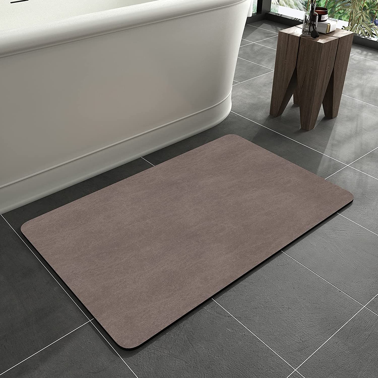 Montvoo -Bath Mat-Rubber Backing Non Slipthin Bathroom Rugs Fit under Door- Quick Dry Absorbent Faux Suede Surface Grey Bathroom Floor Mats-Shower Rug for in Front of Bathtub Shower Gray 16X24