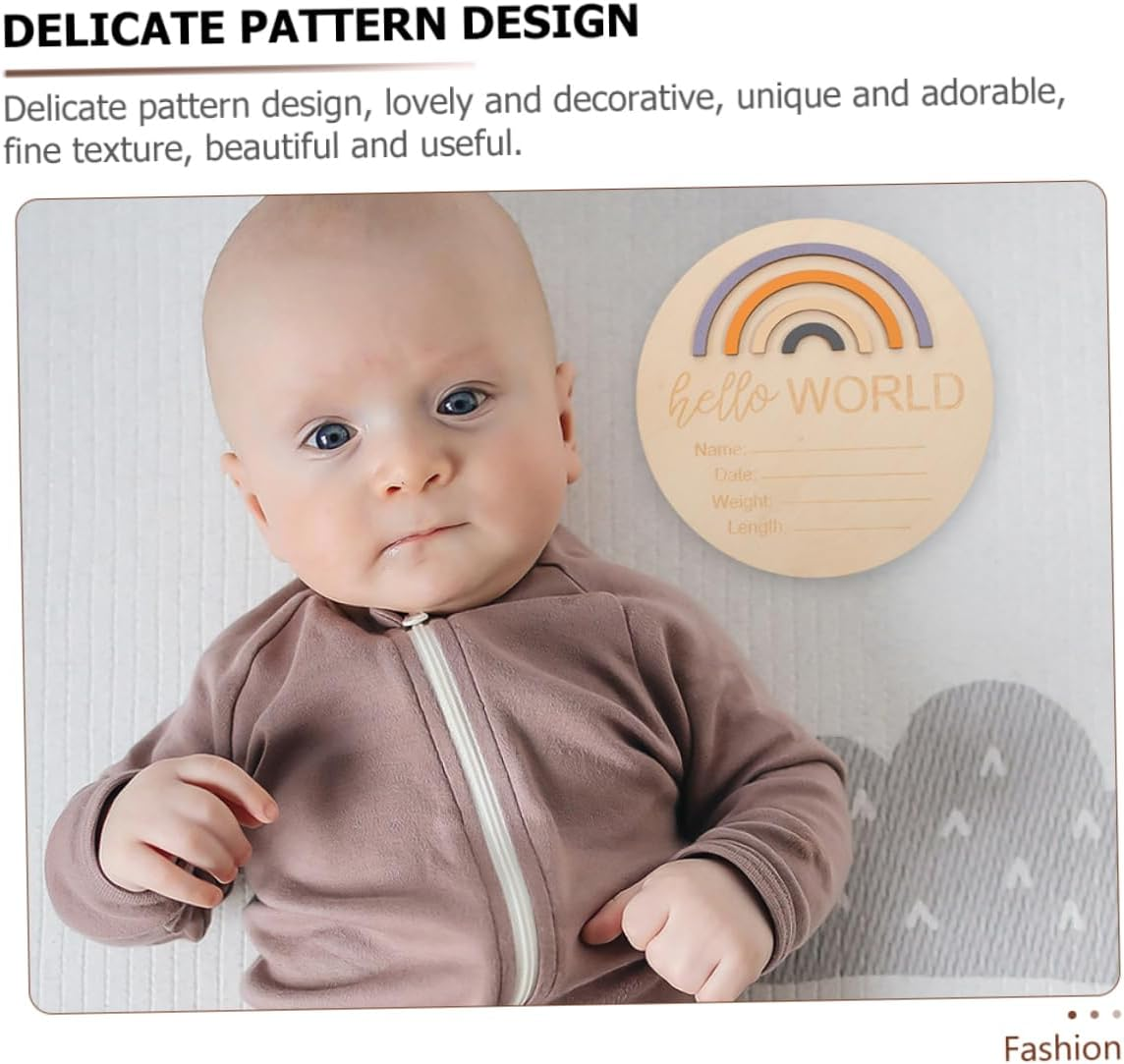 INOOMP 2Pcs Birth Announcement Sign round Wooden Name Plaque for Newborn Milestone Decor Unique Rainbow Design for Shower and Photography Props image number 2