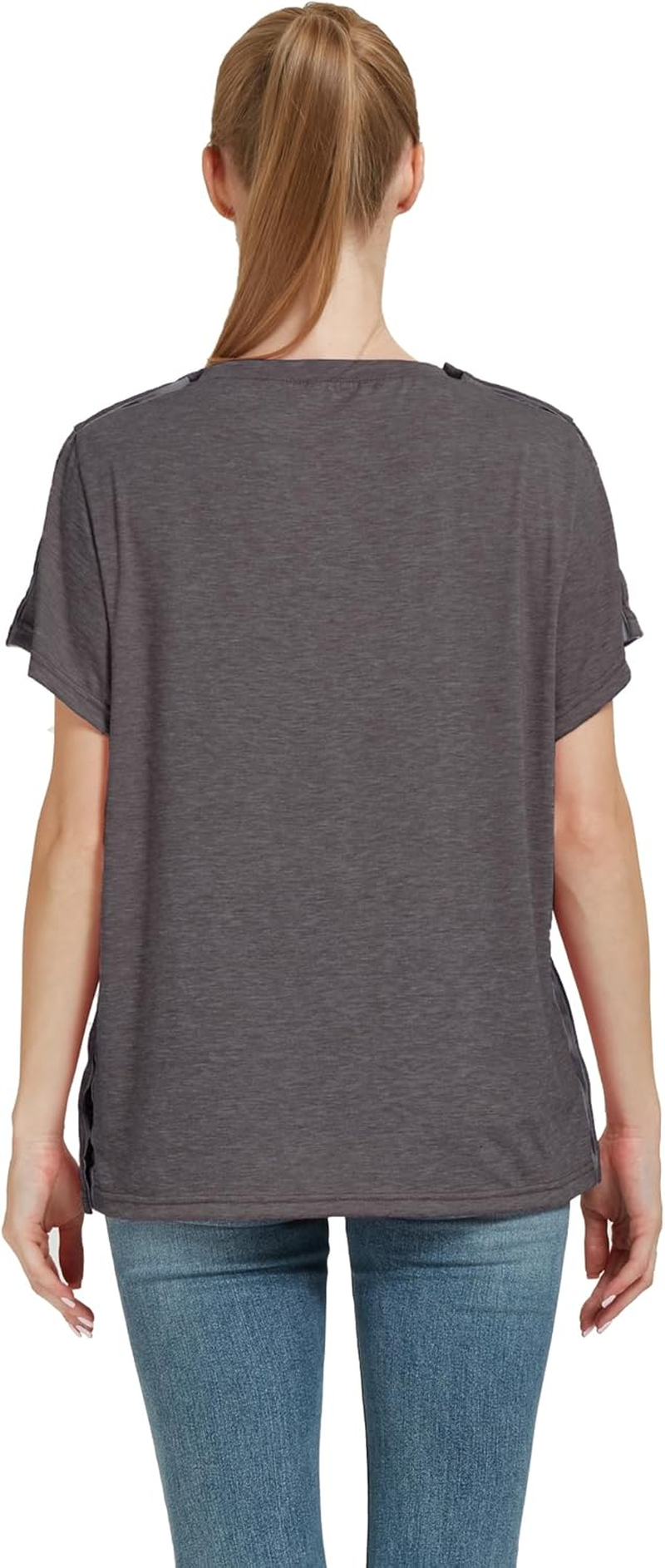 Blamoche Post Shoulder Surgery Shirt, Women'S Short Sleeve Shirt with Premium Snap, Chemo Clothing image number 3