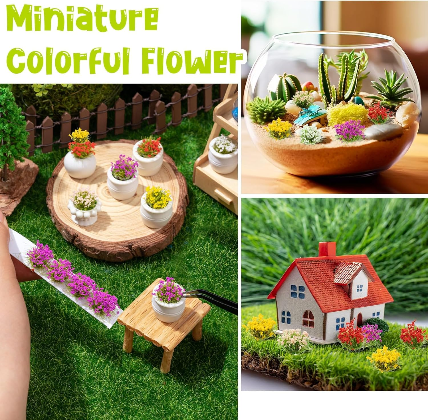 Miniature Colorful Cluster Flower, 70-Pack of Static Grass Tufts for DIY Craft Projects, Model Train Scenery, Railroad Environments, Wargaming, Military Model Bases, and Miniature Dioramas image number 6