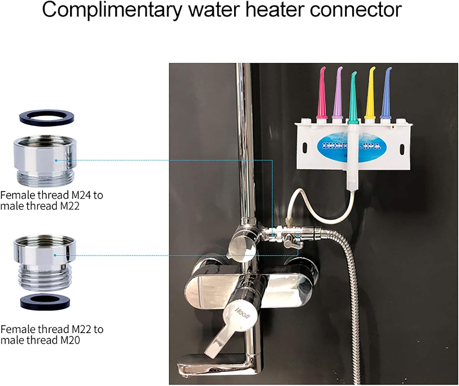 Water Flosser for Family Use 5 Color Jet Tips for Faucet & Shower, Oral Irrigator Non-Electric Safety Water Pressure, Dental Oral Care Tooth Cleaning. Energy Saving & Environmental Protection.