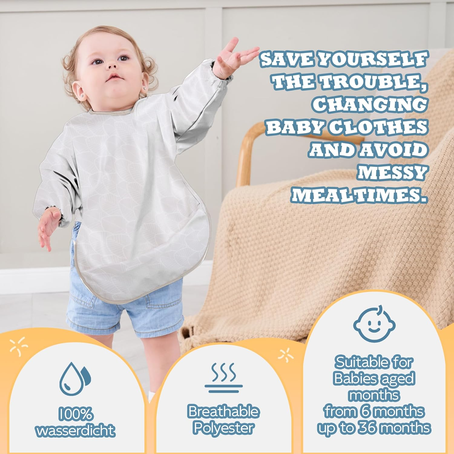 Little Dimsum Baby Bib with Pocket Waterproof Toddler Bibs Infant Feeding Bibs for Boys and Girls, Pack of 2 Colors - 2D-Surf image number 4