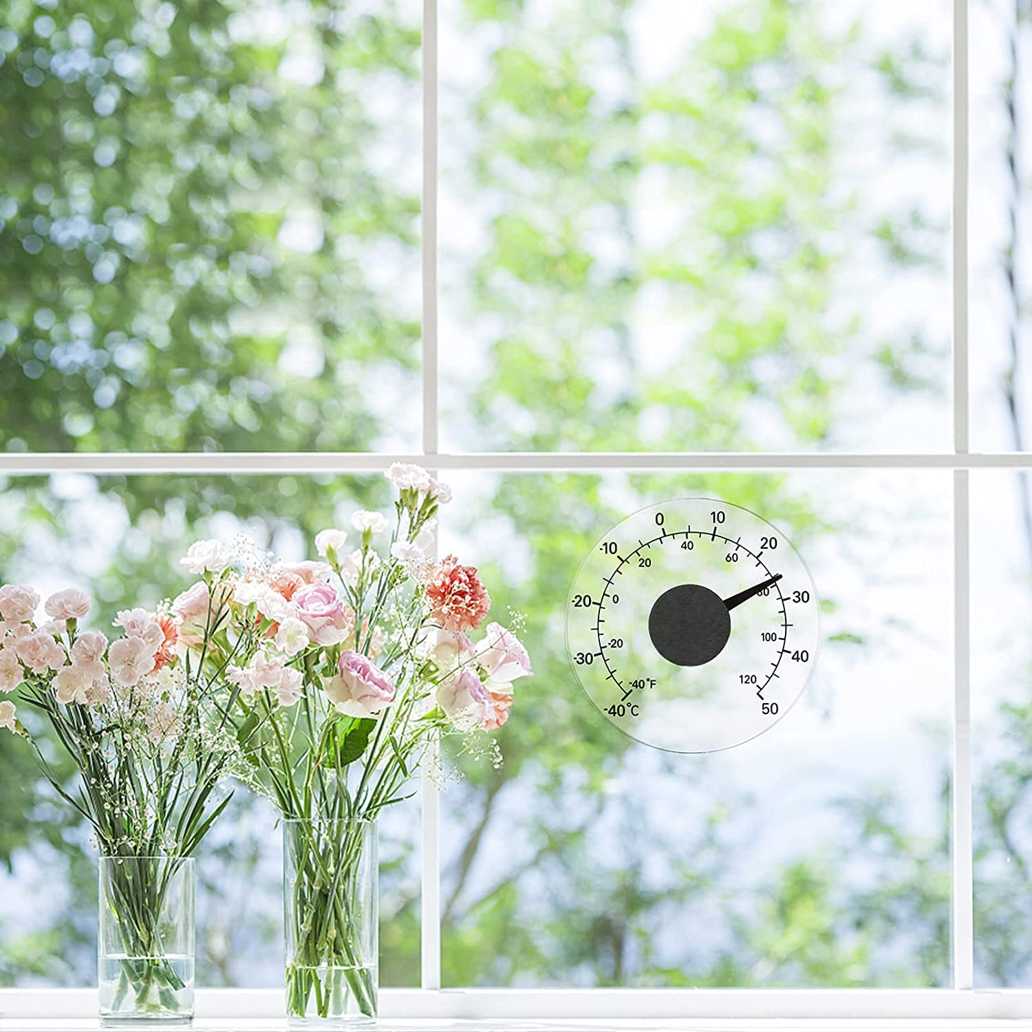 Window Thermometer for Outdoor Use, Stick-On Window Thermometer, Temperature, Waterproof, Transparent Dial, No Battery Required, round Diameter of 4.3 Inches image number 1