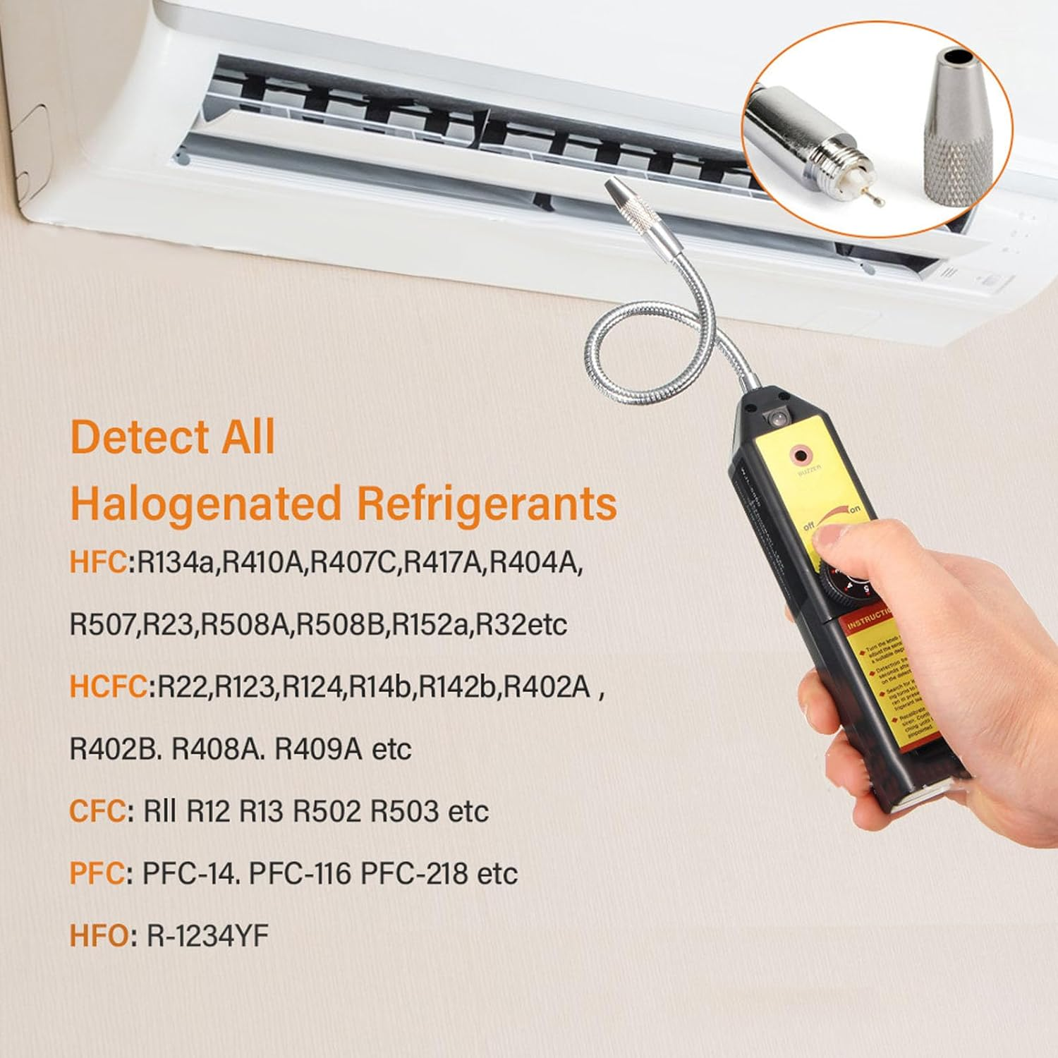 Halogen Refrigerant Leak Detector, User Friendly Halogen Gas Leak Detector for All Halogen Refrigerant Air Conditioning Systems, High Accuracy HVAC Refrigerant Leak Detector image number 1