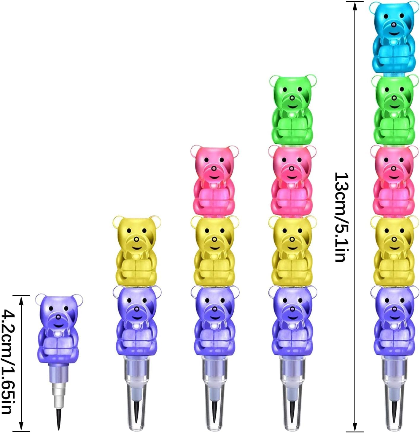 30 Pieces Stackable Bear Pencils, Colored Bear Stacking Pencils, Plastic 5 in 1 Gummy Bear Pencils Birthday Party Favors Supplies School Fun Gift image number 2