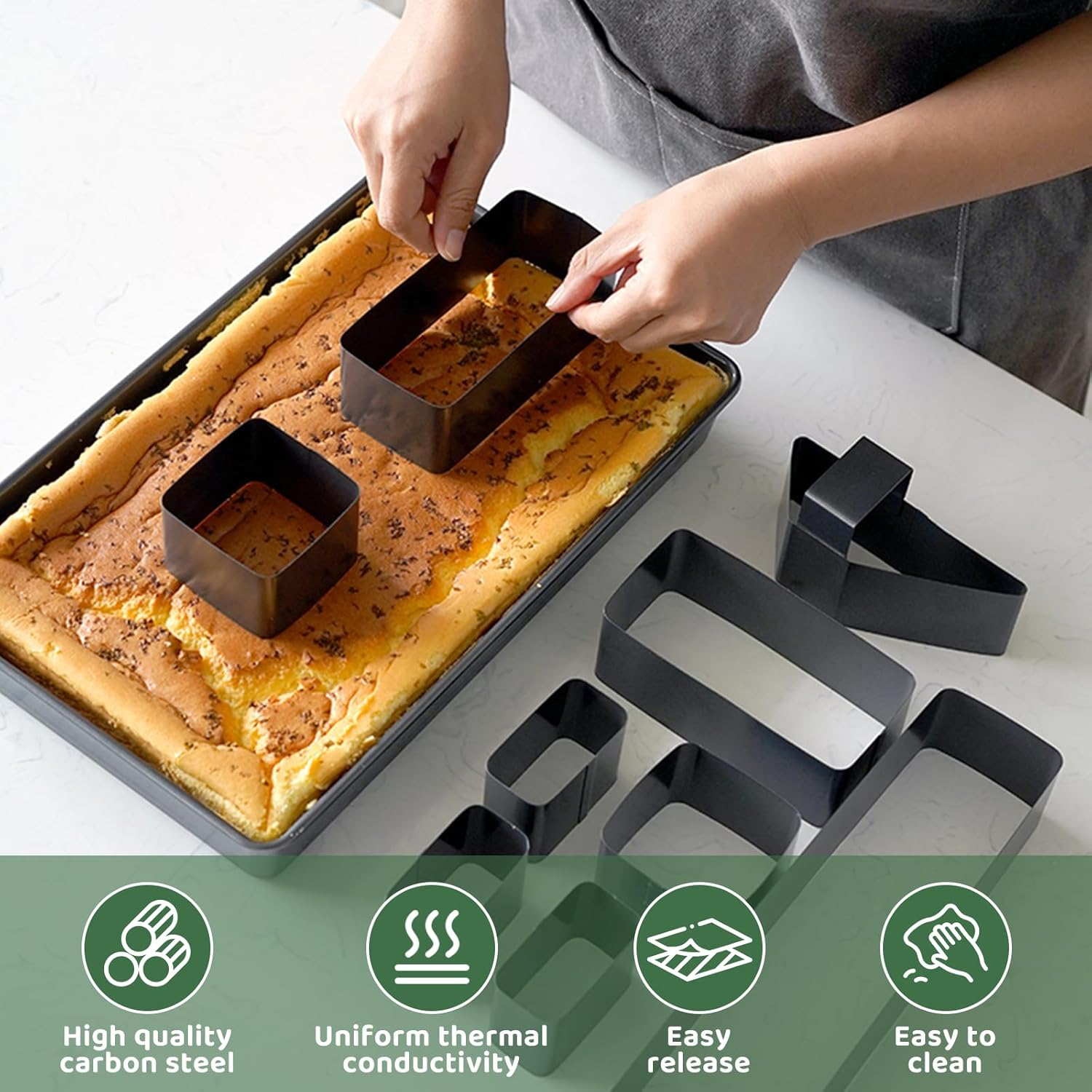 Letters and Numbers Adjustable Bakeware, Birthday Cake Mold, Novelty Cake Pans, Carbon Steel Non-Stick Cake Pan 10 Piece Set (Black)