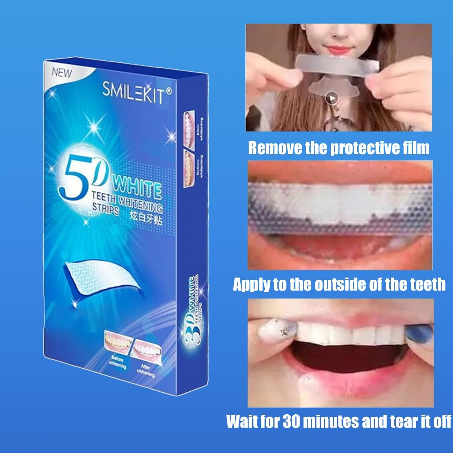 Teeth Whitening Strips 5D 14 Sets 28Pcs for Removing Smoking Coffee Stain Enamel Safe Non-Sensitive Whitening Kits for Home Use image number 2