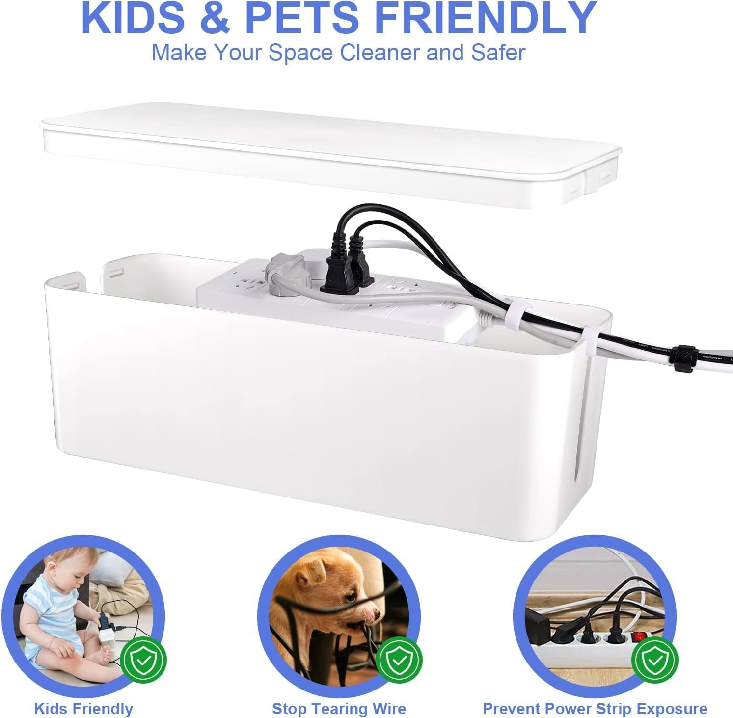 Cable Management Box |,Cord Organizer Box with Lid, Power Strip Storage Box for Desk Cable Organizer for Computers (Deep White) - Milky image number 4