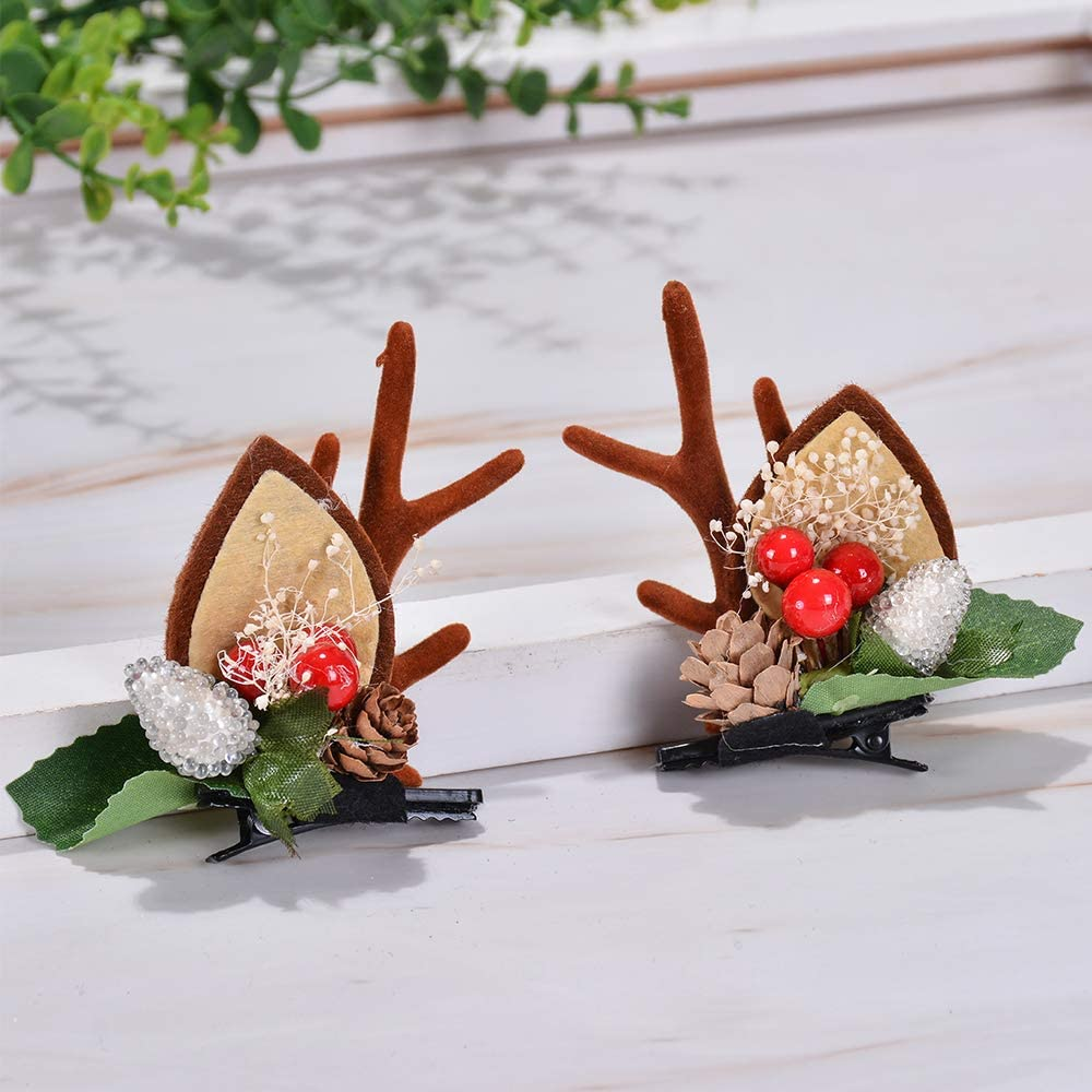 LATEEFAH Christmas Reindeer Antler Headband Christmas Tree Hair Clips Deer Headband Hair Accessories image number 6