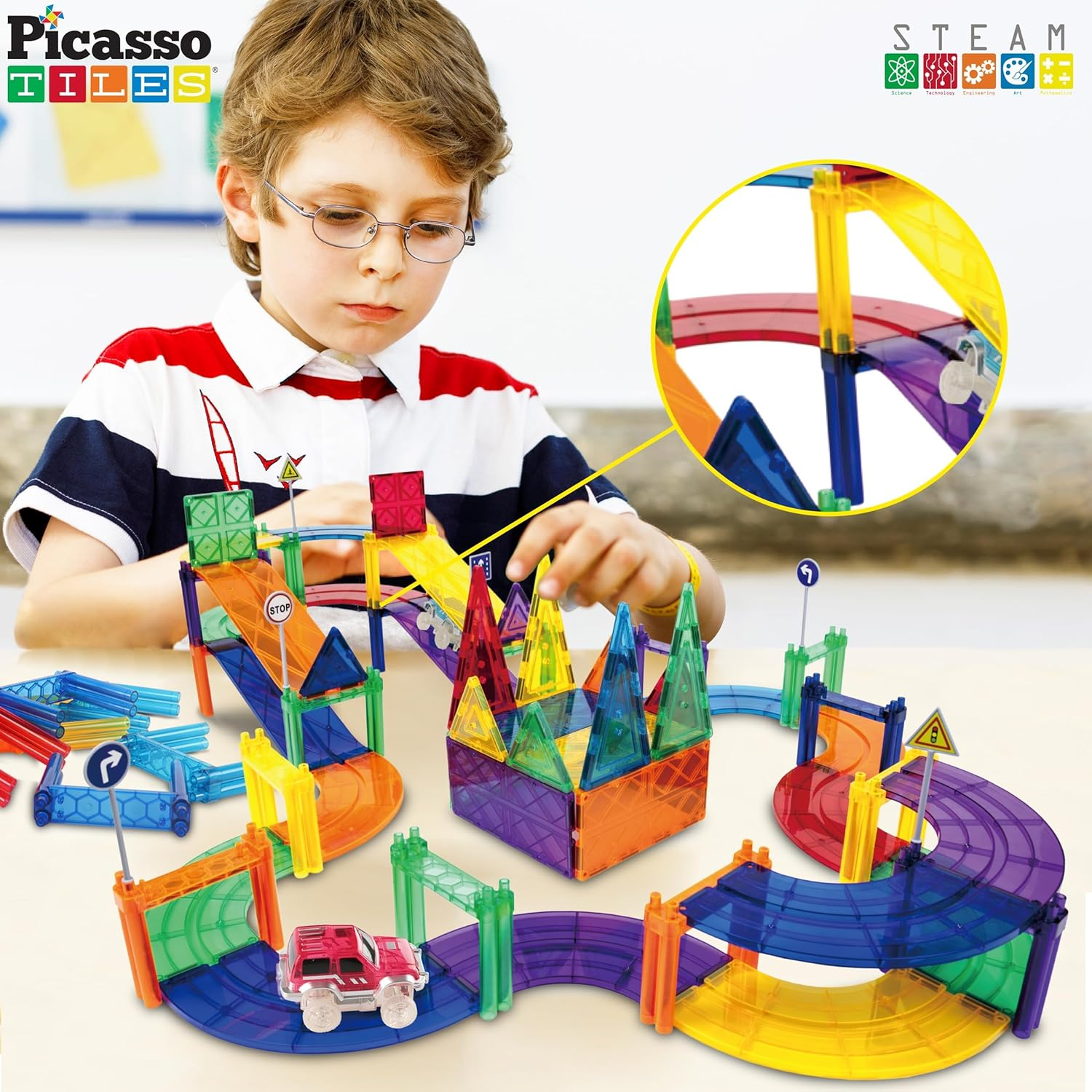 Picassotiles 12 Piece Support Column Expansion Supporting Pack for Magnetic Race Cartrack Magnet Tile Building Block Construction Kit Education Toy Boys Girls STEM Puzzle Toy Kids Boy Girl Toddler 3 image number 3