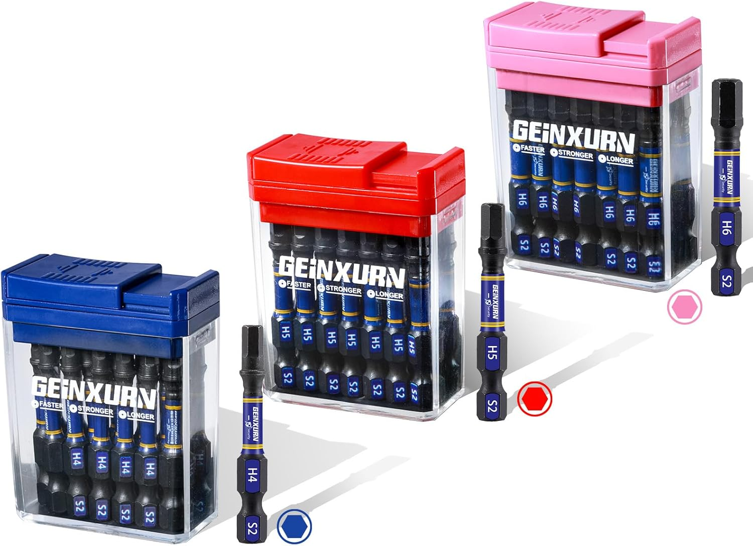 Geinxurn 90 Pieces Impact Screwdriver Bits Set with Colorful Boxes, 2" Magnetic (PH2,PZ2,SQ2,T10,T15,T20,T25,T30) S2 Steel Multi Driver Bits