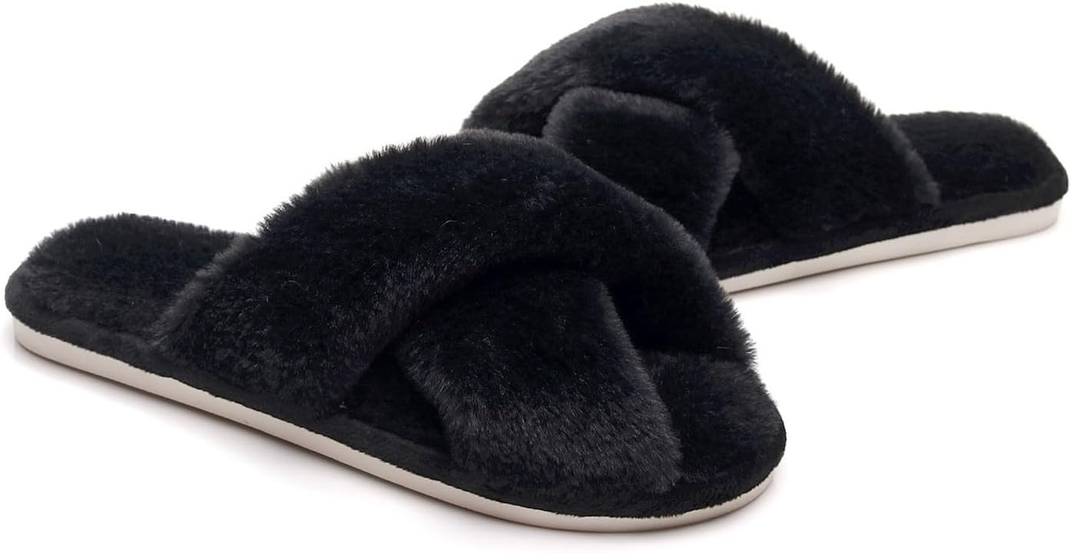 Fuzzy Fluffy Slippers for Women Cute Fur Open Toe Indoor Outdoor Slippers Soft Cozy Warm House Shoes Comfy Bedroom Slippers Adult image number 6