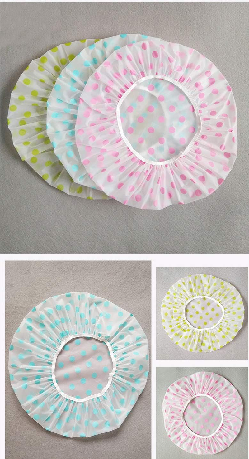 3 Pieces Waterproof EVA Plastic Shower Cap,Elastic Reusable Bathing Cap,Beauty Salon Spa Lace Elastic Band Flower Printed Hat Environmental Protection Hair Bath Caps image number 5