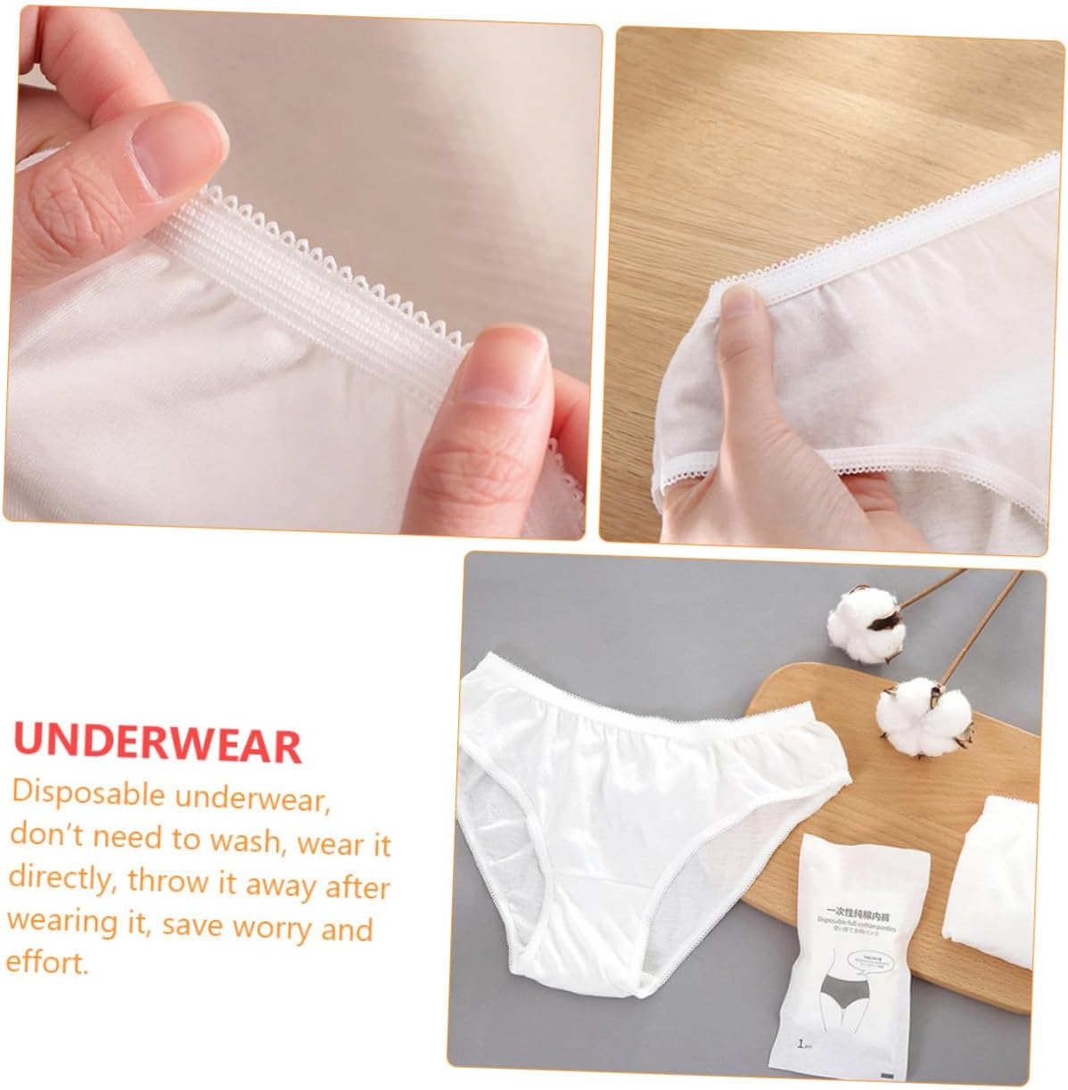LIFKOME 5Pcs Portable Travel Underwear Women Cotton Disposable Briefs for Outdoor Use White image number 4