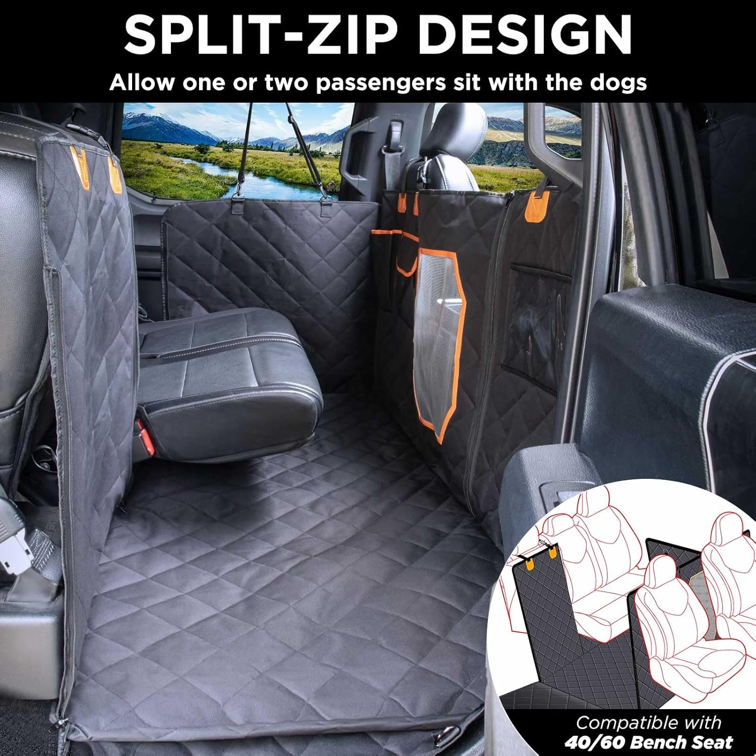 ITNAST XL Dog Seat Cover for Truck, Waterproof Dog Floor Hammock for Crew Cab Trucks with Mesh Window, Heavy Duty Scratch-Proof Back Seat Cover Protector for F150 image number 6