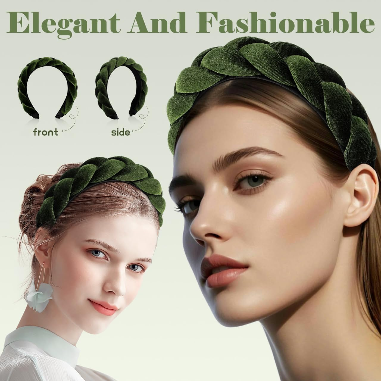 Partykindom Braided Women'S Headband Wide Vintage Hair Band for Forehead Fashionable Headband with Braid Shape for Face Washing for Special Occasions image number 4