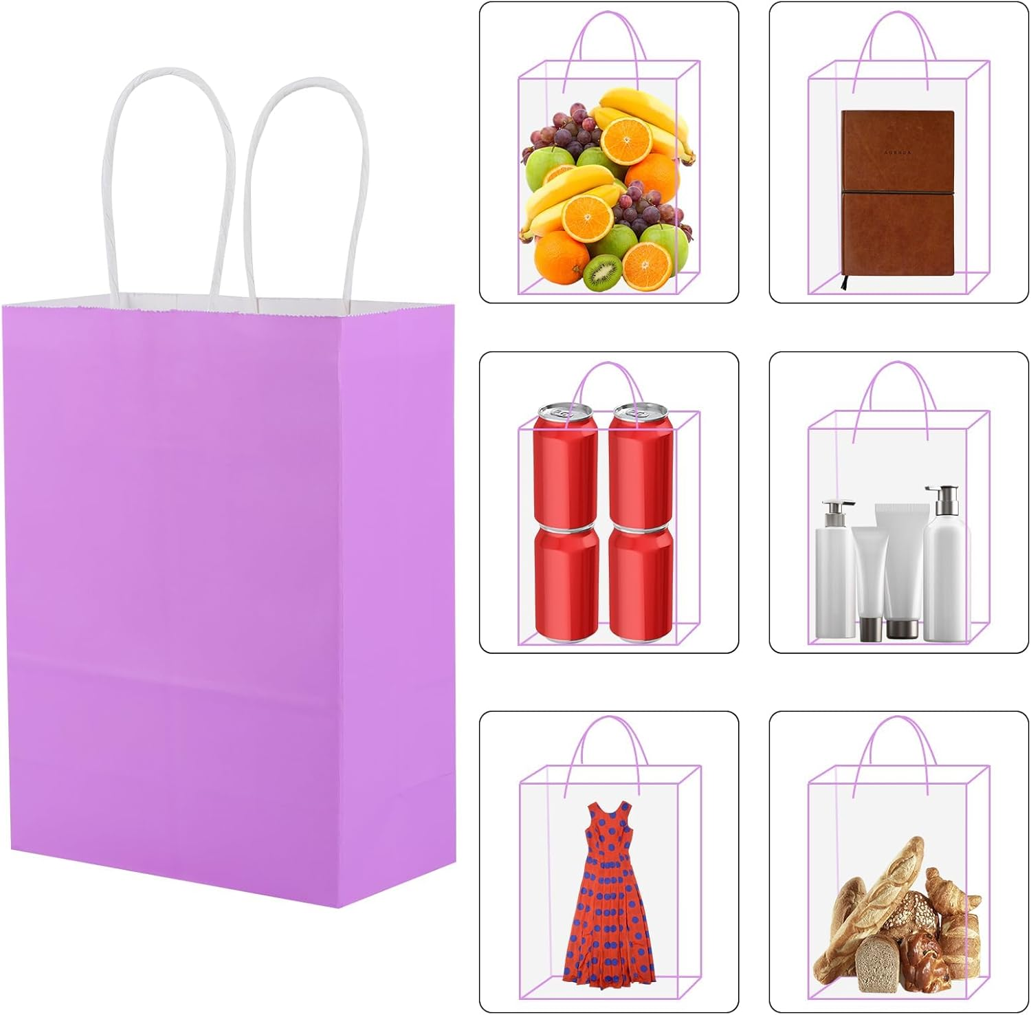 Neulsun 60Pcs Paper Gift Bags, 15 X 8 X 21Cm Kraft Paper Party Favor Bags Bulk Rainbow Goodie Bags Small Gift Bags with Handles for Kids Birthday Baby Shower Crafts Wedding Party Supplies (6 Colors) image number 1