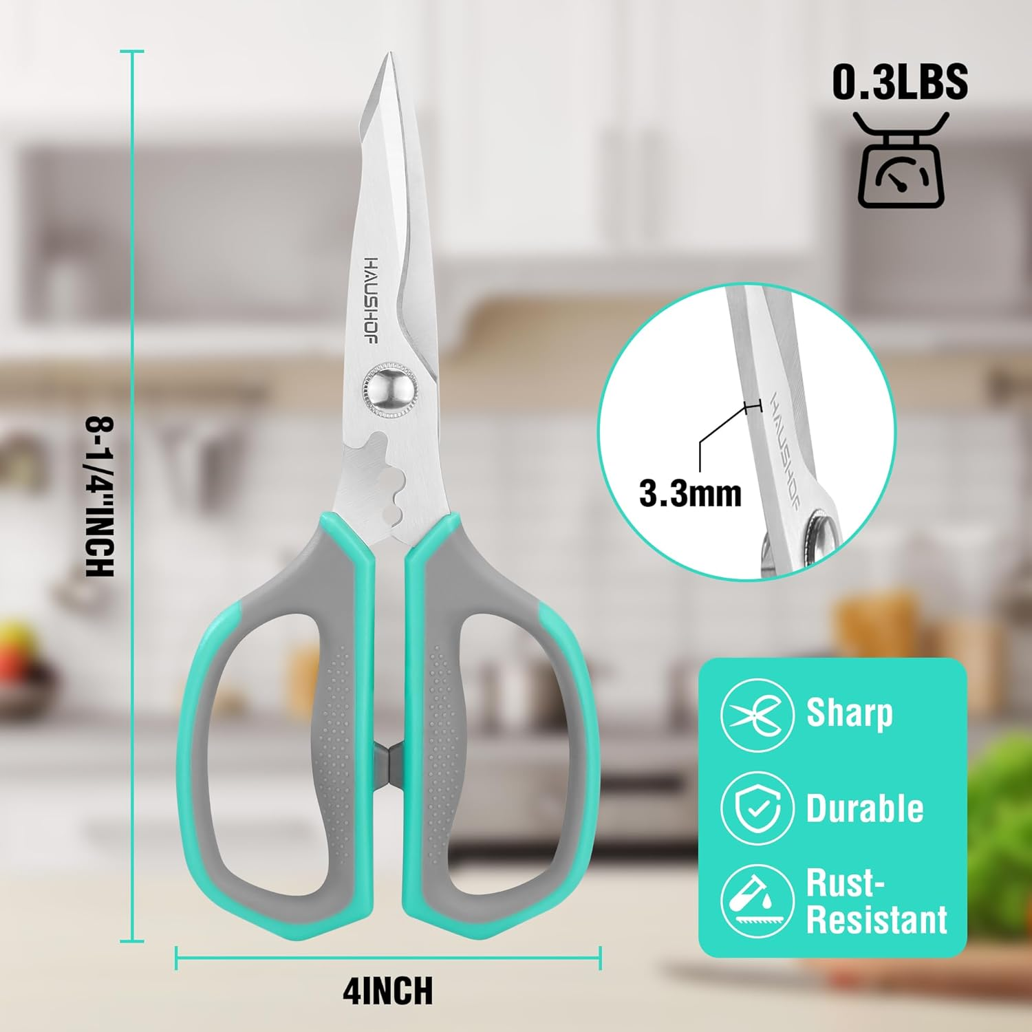 HAUSHOF Kitchen Scissors for Food, Heavy Duty Kitchen Shears, Stainless Steel Sharp Food Scissors with Soft Grip, U-Groove Design, 8-1/4" Kitchen Scissors All Purpose for Meat, Vegetables, Bones image number 4