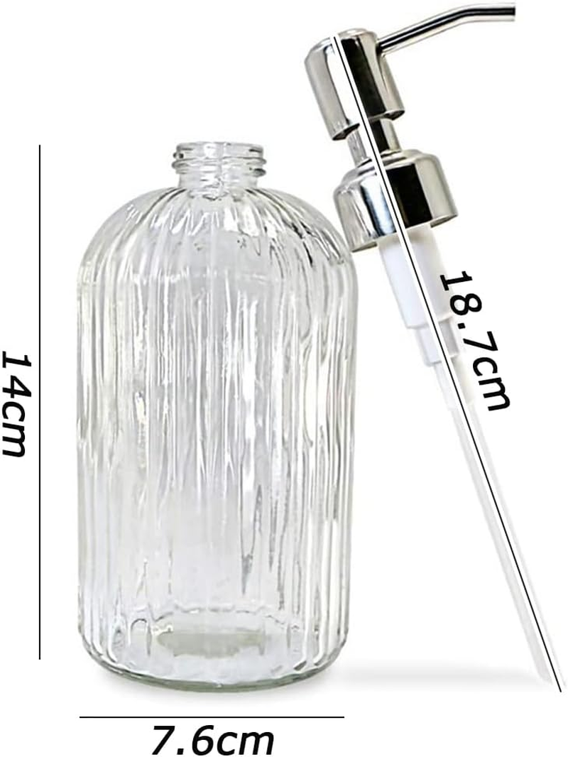 18 Oz Glass Soap Dispenser with Rust Proof Stainless Steel Pump, Refillable Hand Soap Dispenser with Vertical Stripe, Premium Bathroom Soap Dispenser for Kitchen & Bathroom. image number 5
