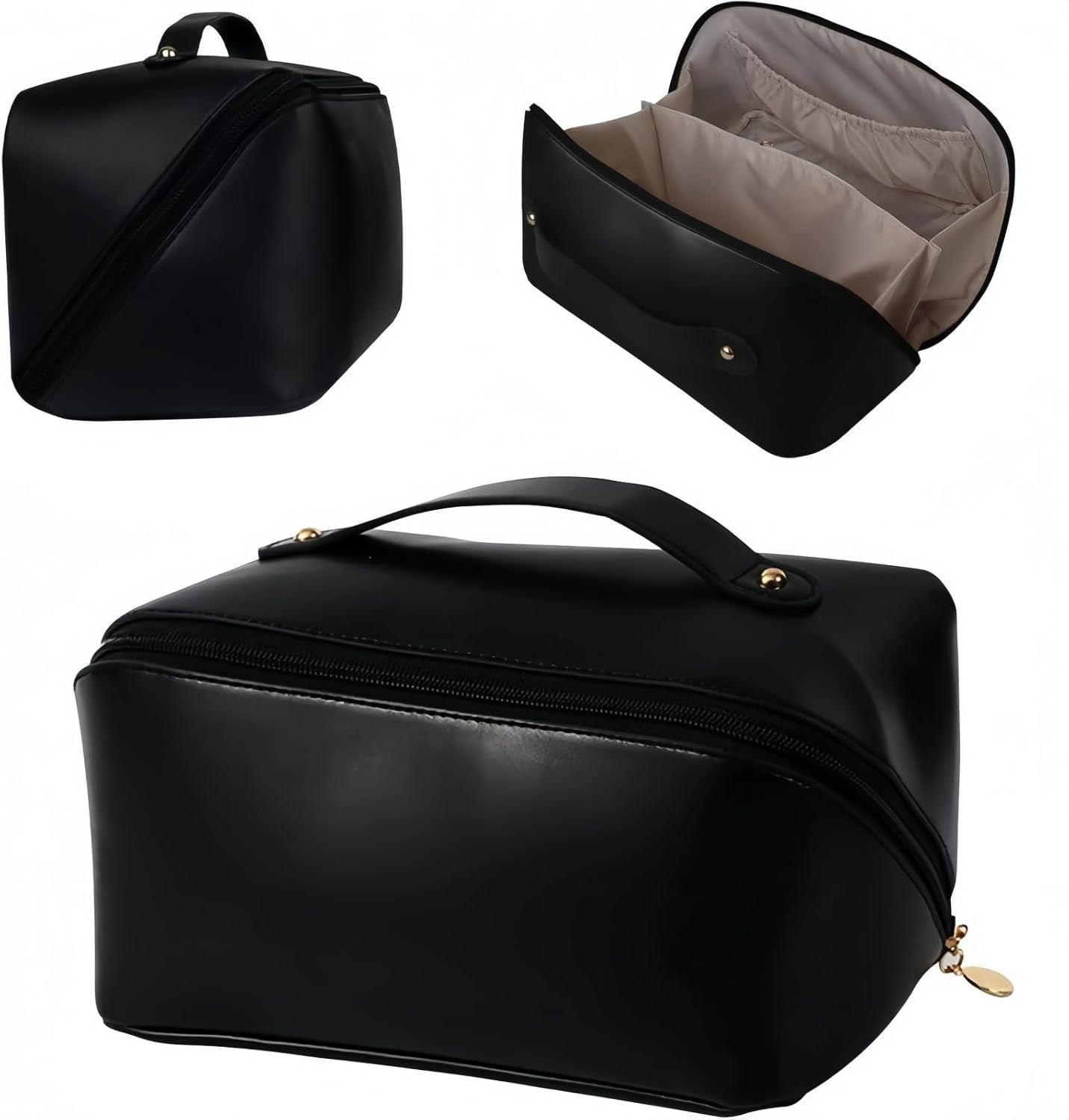 Makeup Bag, Large Capacity Storage Cosmetic Bag,Multifunctional Portable Wash Pouch for Women Travel Storage Bag Skin Care Cosmetics Toiletries (Black)