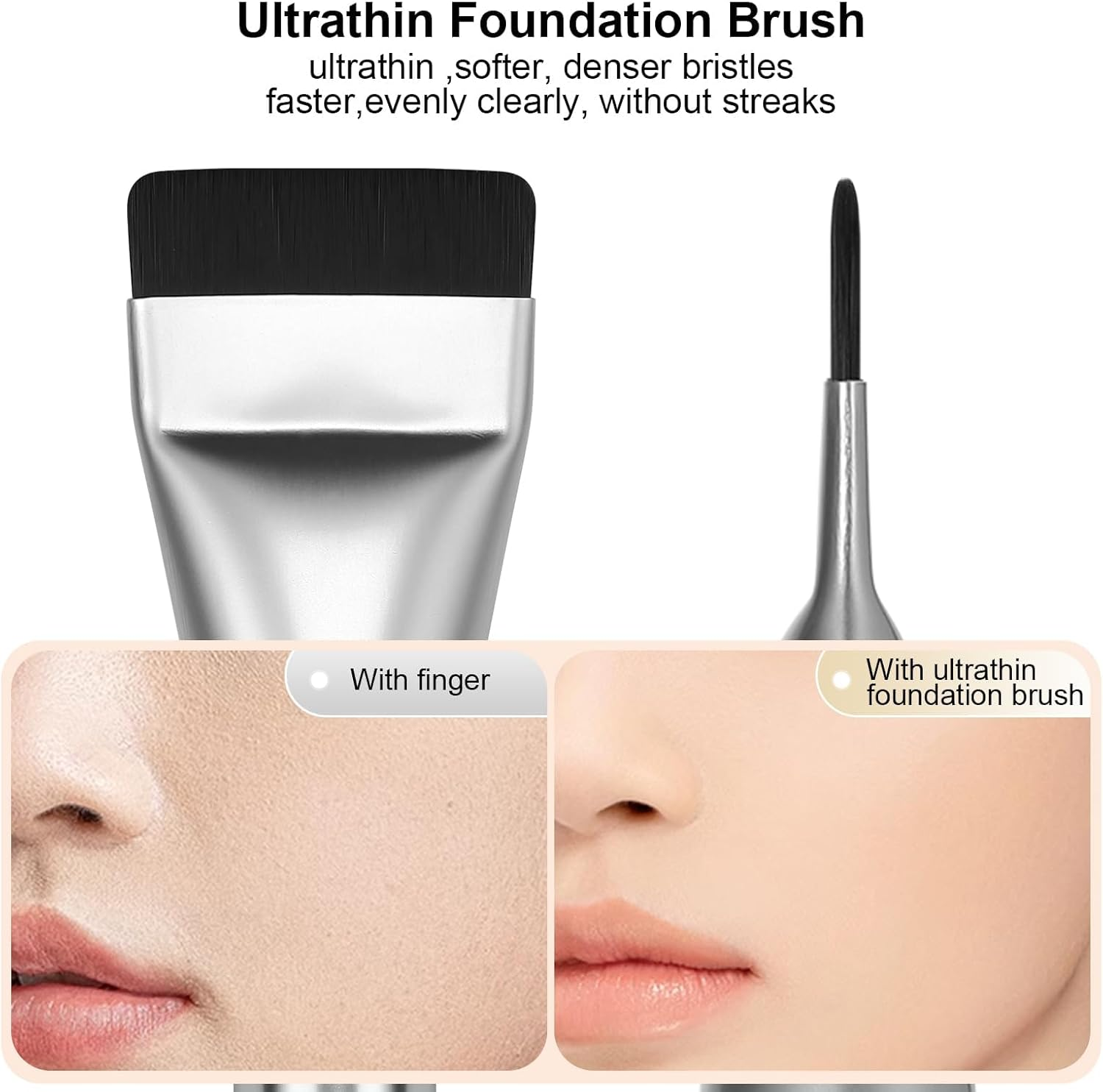 2Pcs Flat Foundation Brush,Face Mask Brush Makeup Spatula Facial Brush for Liquid Foundation Mask,Premium Face Korean Makeup Brush for Blending Cream image number 4