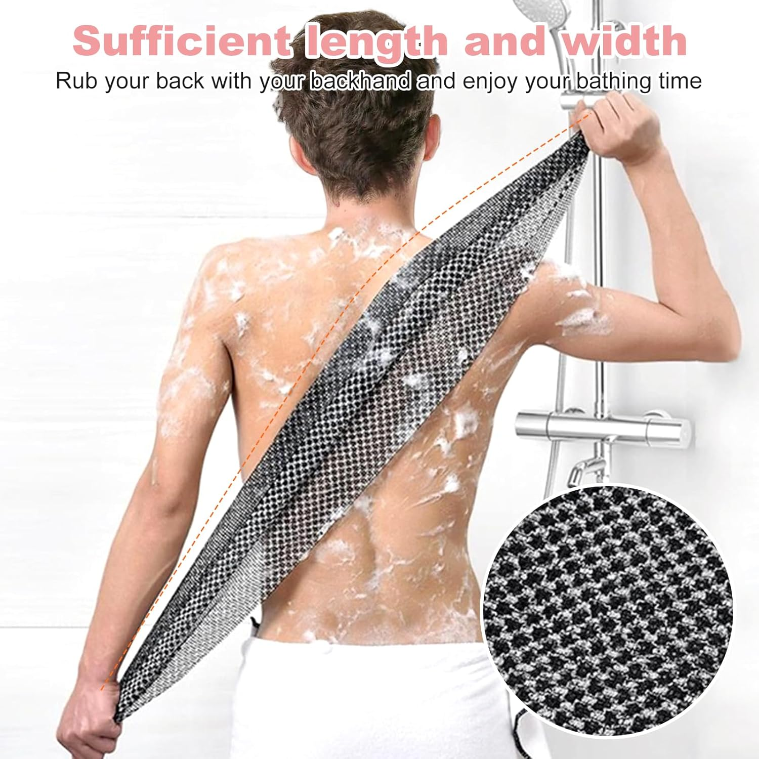 Exfoliating Washcloth Towel 2 Pcs Body Scrubber Back Scrubber for Shower Japanese 40 Inches Bath Tool Wash Cloth Korean Exfoliation Luffah Towel Net Sponge Loofah Body Scrub for Men Women Skin Care image number 3