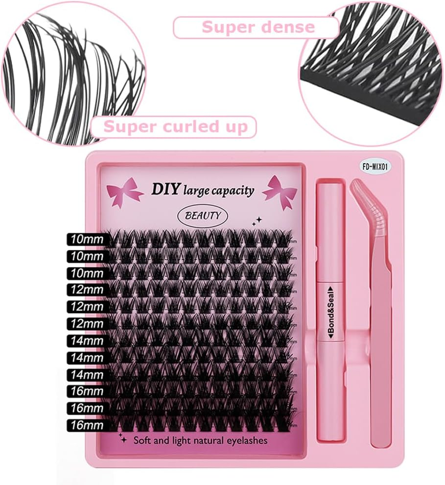 144-Piece DIY False Eyelash Kit, Professional Cluster Lashes Set, Multi-Length Eyelash Extensions &ndash; Mixed Lengths (10Mm/12Mm/14Mm/16Mm) for Natural Volume image number 1