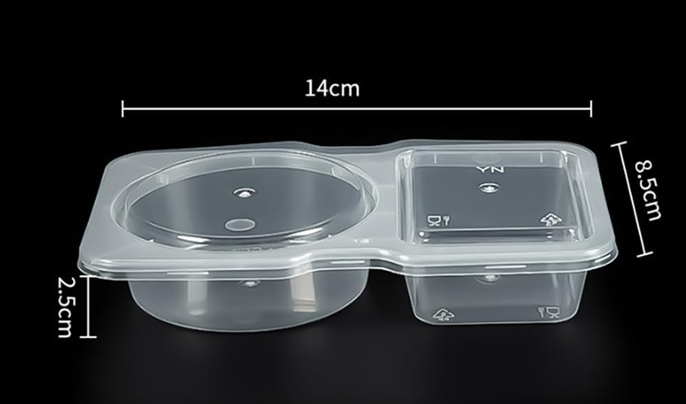 Tongke Double Compartment Condiment Container with Lids, Disposable Clear Salad Dressing for Sauce, Sampling, Travel Snack (15) image number 3