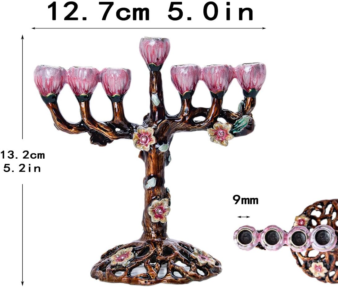 7 Branch Menorah Hanukkah Candle Holders Menorahs for Chanukah Hand-Painted Tree of Flowers Jewish Decorations image number 3
