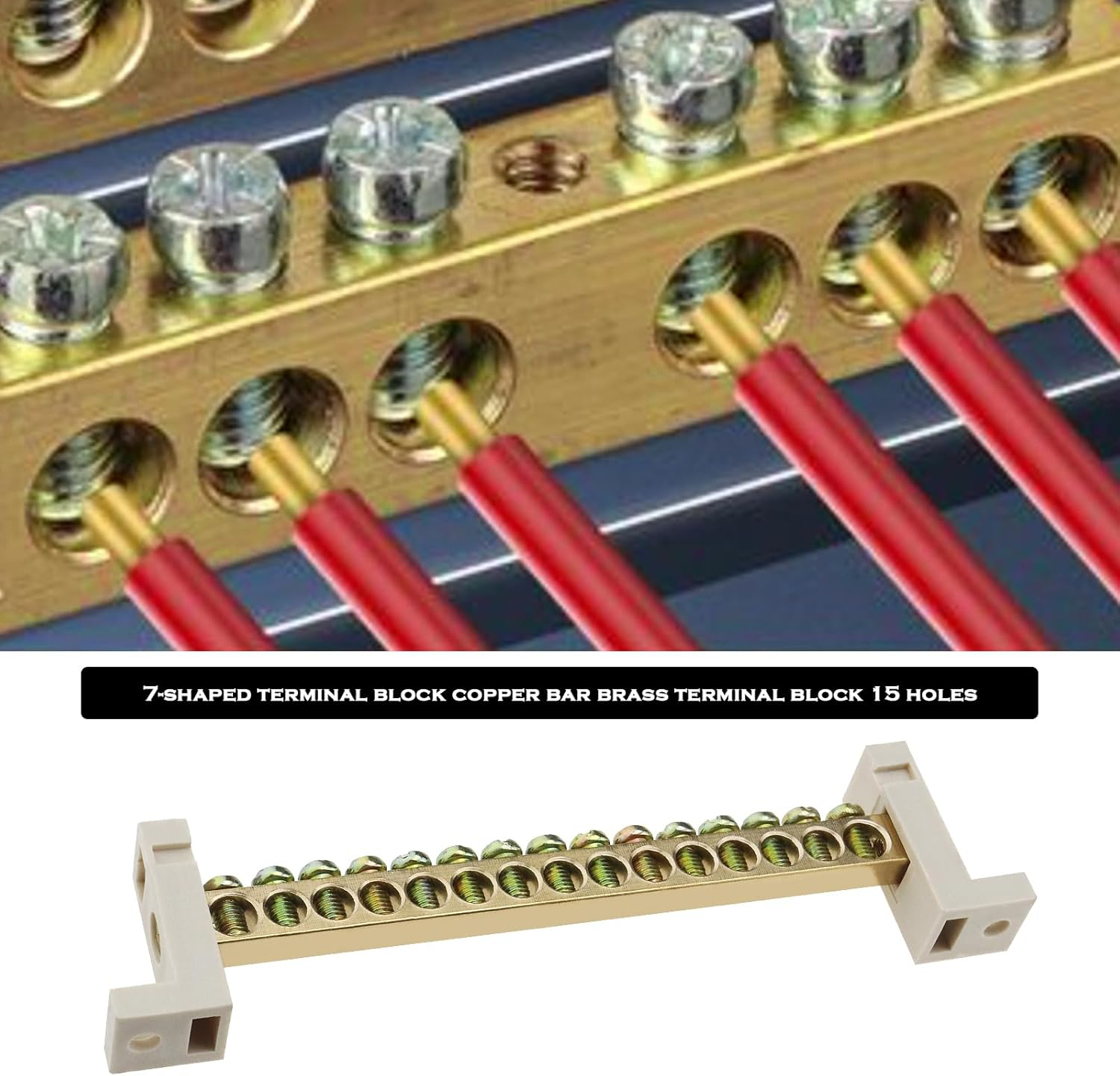 Emagtech 1PC 15 Hole Terminal Block 7 Shaped Terminal Block Copper Bar Brass Terminal Block Used to Connect Household and Ship Lines image number 6