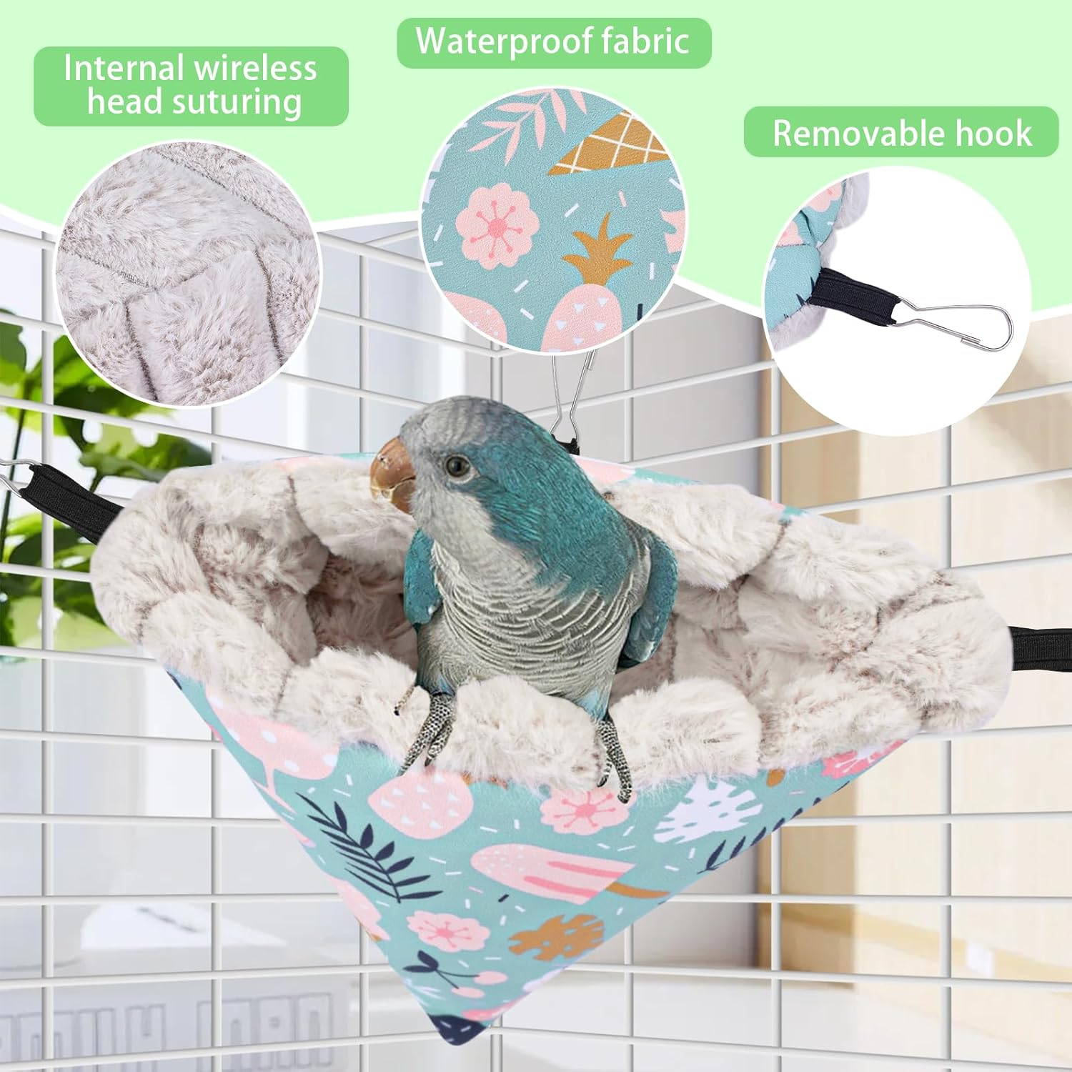 Yanmucy Bird Nests for Cages Waterproof Plush Winter Bird Hammock Hanging Warm Parrot Bed Cozy Corner Parrot House Tent for Sleeping Playing (Blue, Medium) image number 3