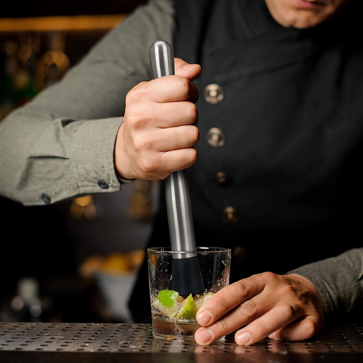 YOTIPP 10 Inch Stainless Steel Cocktail Muddler and Mixing Spoon Professional Home Bar Tool Set image number 4