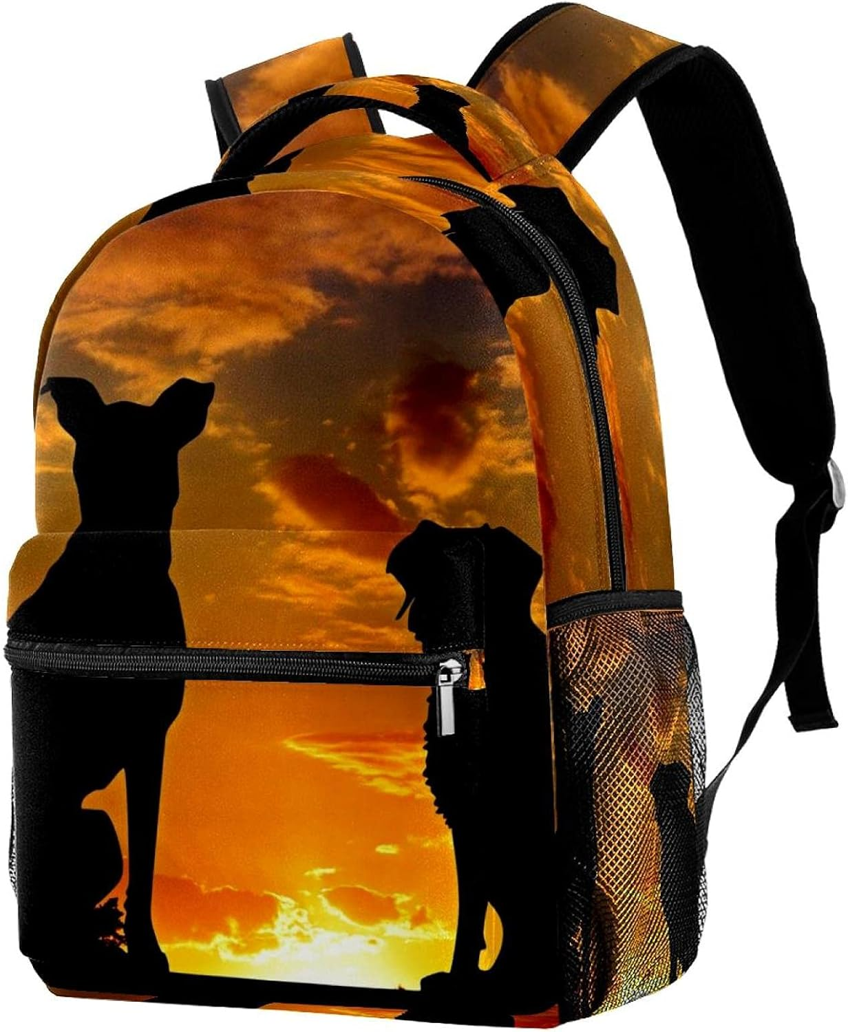 Dogs Animals Sunset Silhouette Backpack Students Shoulder Bags Travel Bag College School Tote Backpacks image number 1