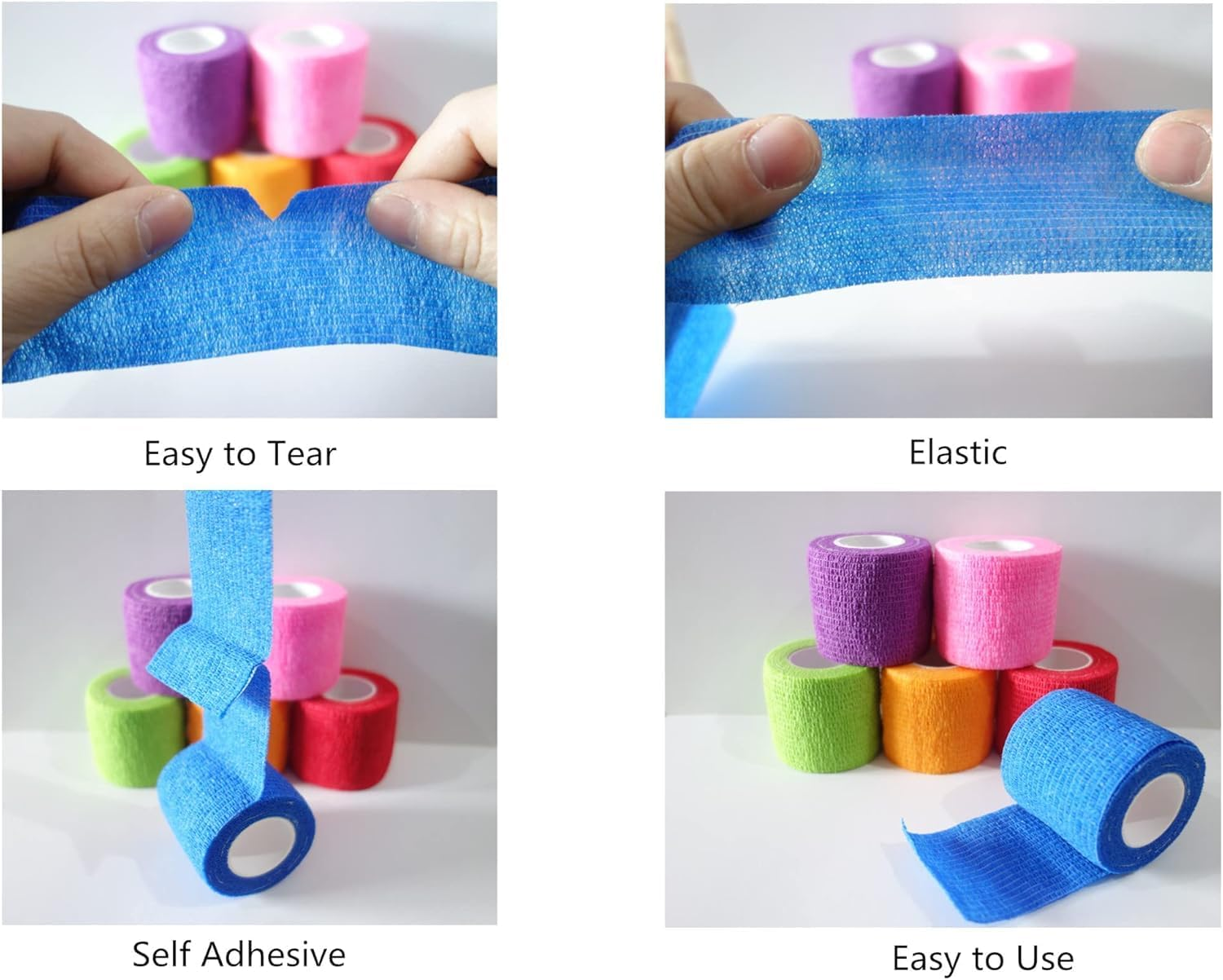 Self Adhesive Bandage Pet Vet Wrap, 12Pcs Self Adherent Cohesive Bandages Elastic Athletic Sports Tape Breathables Wound Tape,Non-Woven Elastic Bandage Breathable Cohesive Wrap Bandage image number 2