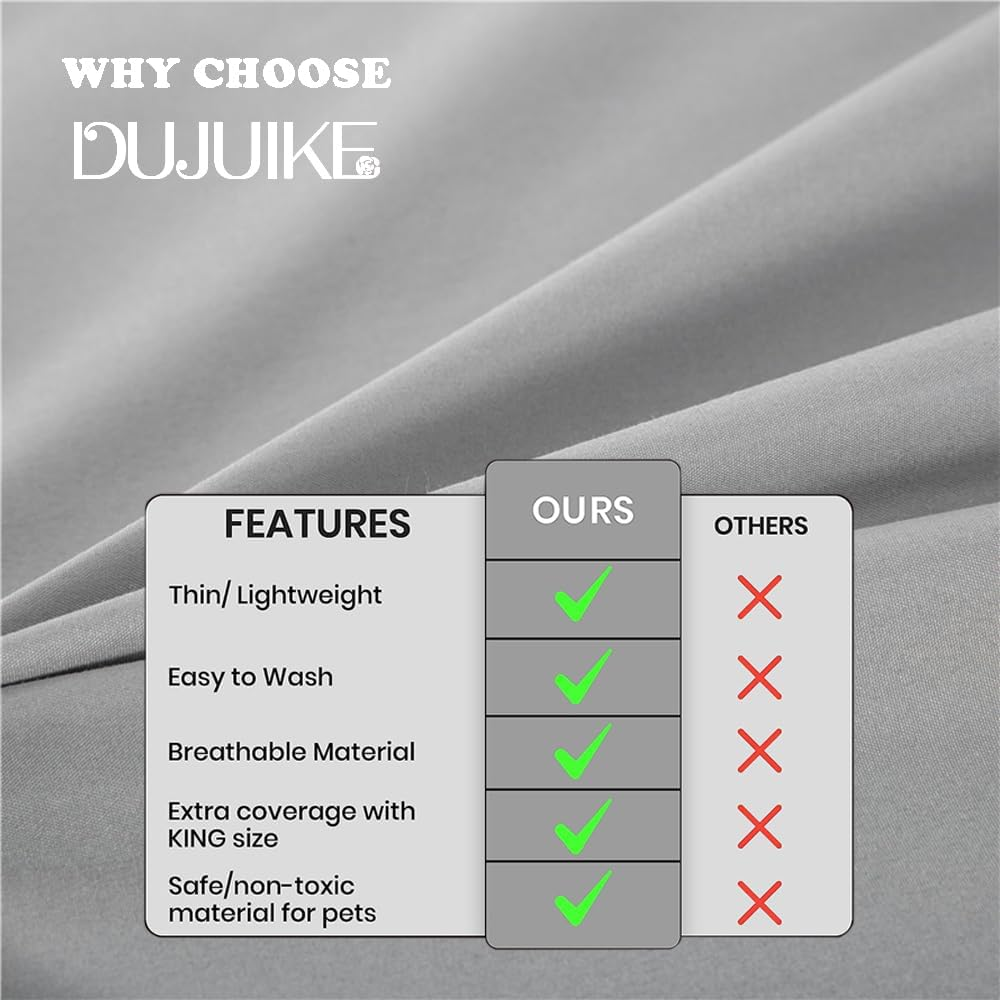 DUJUIKE Waterproof Bed Cover for Dog and Cats,Pet Hair Resistant Bed Sheet Cover, Protective Bed Liner Cover with 100% Waterproof Breathable Thin Fabric (Queen 78 * 90 Inch, Grey) image number 5