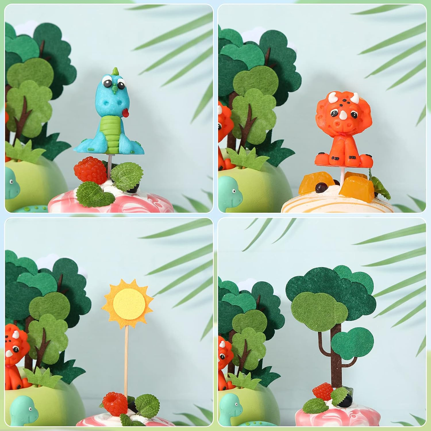 Dinosaur Cake Toppers Forest Series Dinosaur Decoration 16 Pieces Dino Jungle Safari Party Supplies Personalized DIY Cake Cupcake Inserts for Baby Shower Birthday Dinosaur Theme Party Favors image number 3