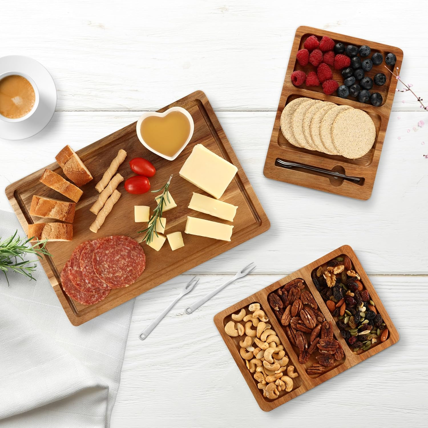 Hecef Extra Large Charcuterie Boards, Outdoor Magnetic Acacia Wood Cheese Boards, 3 in 1 Cutting Board Set for Housewarming, Anniversary, Wedding, Birthdays