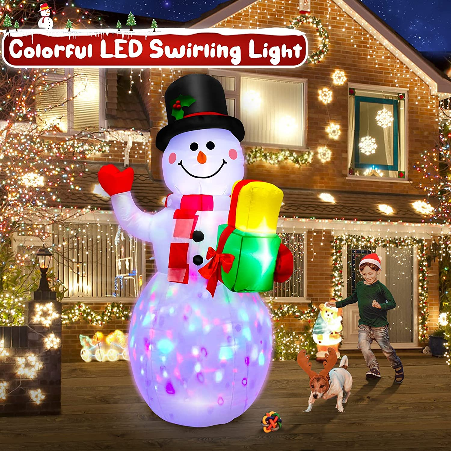 Christmas Inflatables Snowman Outdoor Decoration 5Ft Blow up Snowman Christmas Decor Garden Yard Inflatables Prop with Colorful LED Rotating Lights and Tethers, for Outdoor, Lawn, Xmas Kids Gifts image number 3